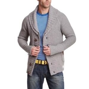 Super Dry Men’s Shawl Cardigan Heather Gray Medium new